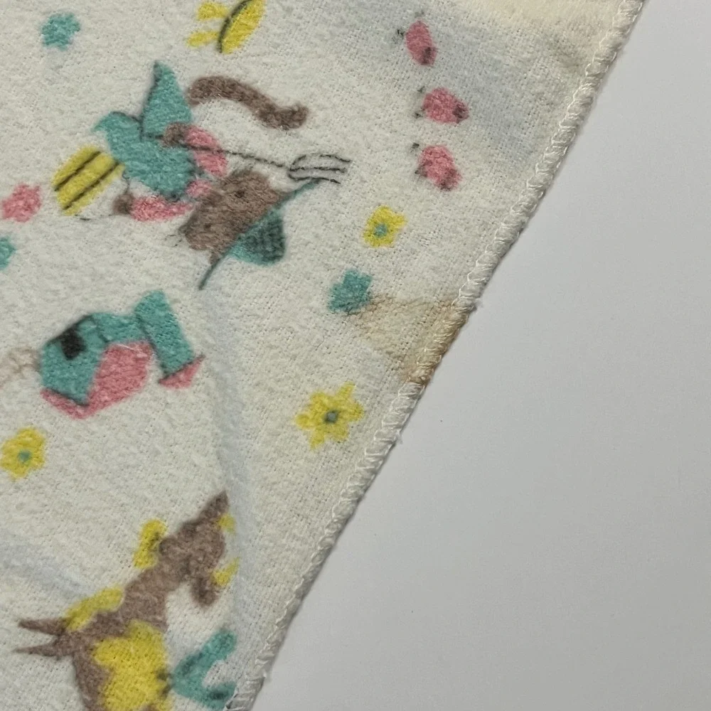 Vintage Pastel Farm Animal Novelty Print Baby Receiving Blanket White 22x34